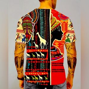 Plus Size Men's Ethnic Pattern Tribal Elements Graphic Print T-shirt Fashion